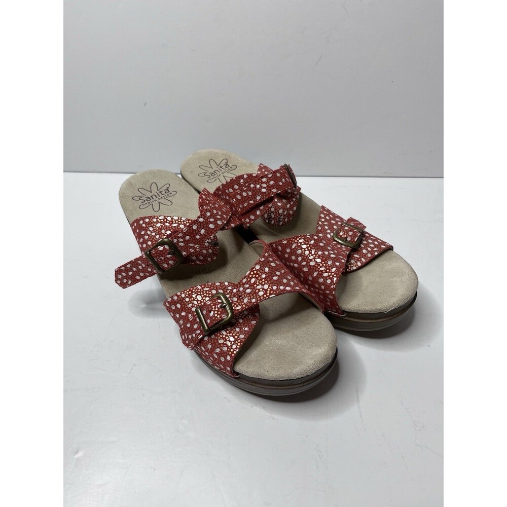 Sanita Red Suede White Polka Dot Faux Wood Clogs Women’s Size 41/10.5